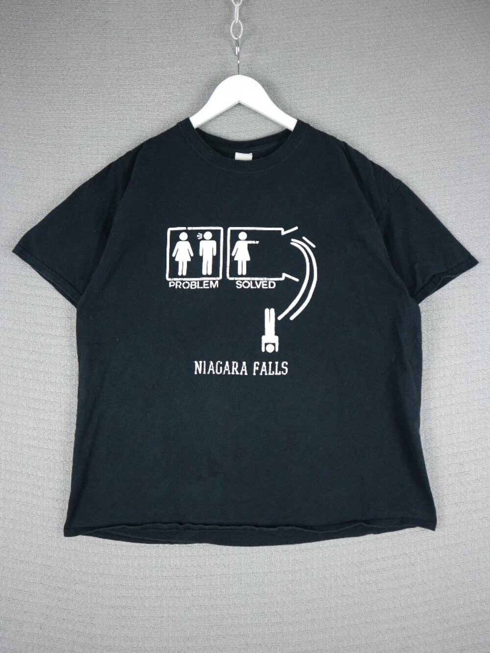 Niagara Falls Humour Text Tee Black Cotton Shirt XL
